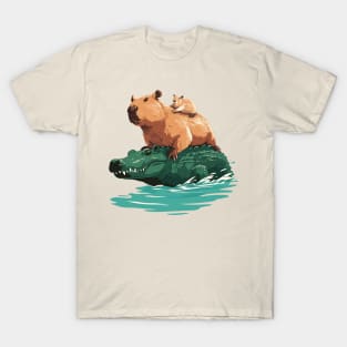 capybaras ride a crocodile T-Shirt